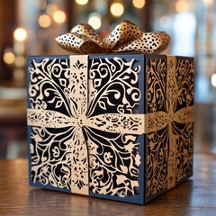 Poster - A beautifully designed gift box with intricate patterns and a decorative bow.