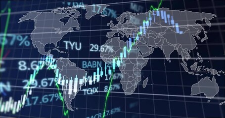 Canvas Print - Animation of data processing over diagrams and world map