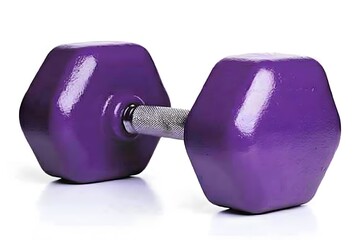 A purple hexagonal dumbbell for fitness training.