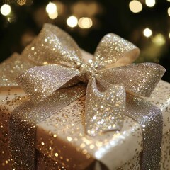 Wall Mural - A beautifully wrapped gift box adorned with a sparkling ribbon.