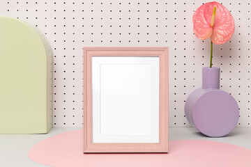 Canvas Print - Photo frame png mockup, flower vase decor, transparent design