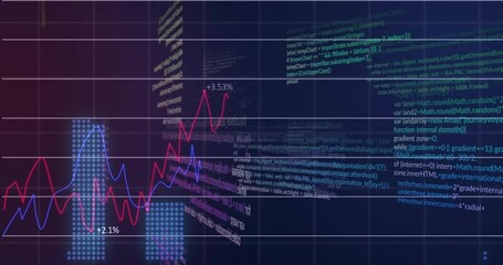 Poster - Animation of data processing over diagrams on blue background