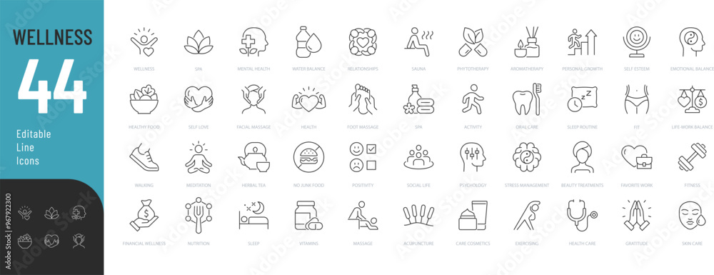 Wellness Line Editable Icons set. Vector illustration in thin line ...