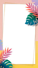 Wall Mural - colorful leaf on a gold frame design element
