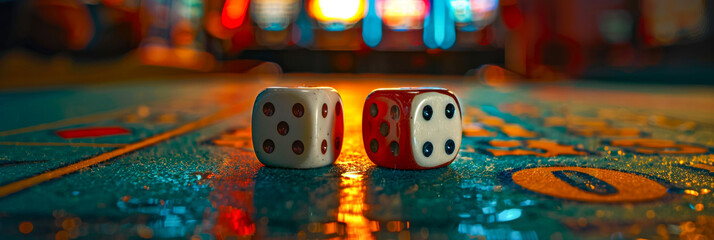 Two dice on a casino table