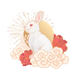 Wall Mural - Oriental rabbit png sticker, Chinese zodiac animal, transparent background