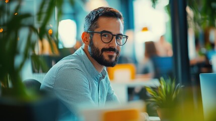 Wall Mural - Confident Businessman Working in a Modern Office