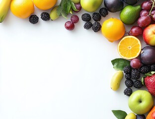 Wall Mural - Colorful Fruit and Berry Arrangement on White Background