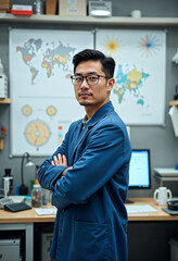 Poster - Confident Asian Male Professional Standing In Office With Arms Crossed Business Success Leadership Concept