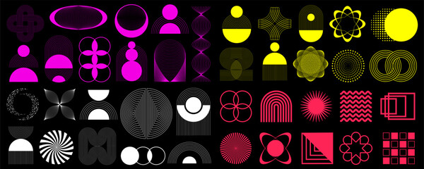 Poster - Geometric shapes set, aesthetic contemporary line art, minimalist geometric shape decoration, elements and forms, trendy modern minimalist style design