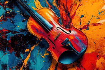 Wall Mural - Violin on Colorful Surface