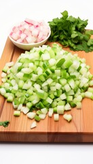 Freshly chopped vegetables on a wooden cutting board ready for a healthy meal preparation