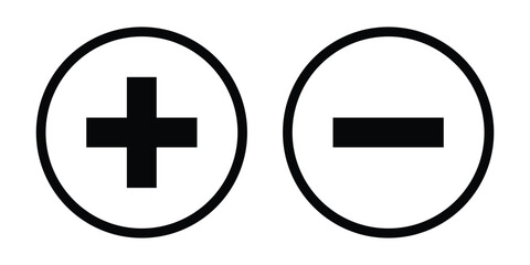 Poster - plus and minus icon. round plus and minus sign icon set. set of plus and minus icons isolated on whi