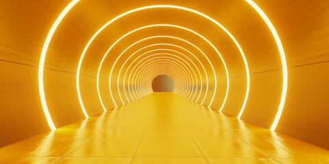 empty yellow tunnel light room background. abstract space tunnel interior. modern perspective hall s