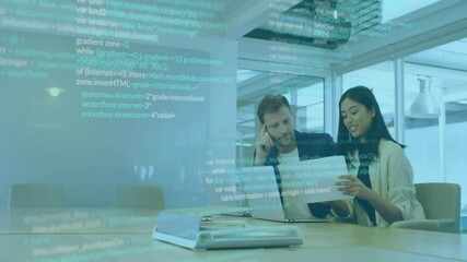 Poster - Animation of digital data processing over diverse business people in office