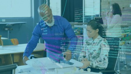Poster - Animation of digital data processing over diverse business people in office