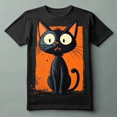 Wall Mural - A cartoon cat design on a black t-shirt.