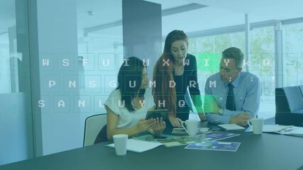Poster - Animation of digital data processing over diverse business people in office