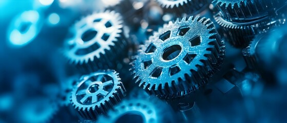 Aufkleber - workflow optimization and improved productivity concept with blue mechanical gears and copy space fo