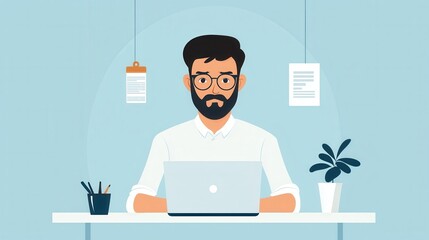 Poster - a confident salesperson at their desk, reading an email on their laptop with a slight frown, then no
