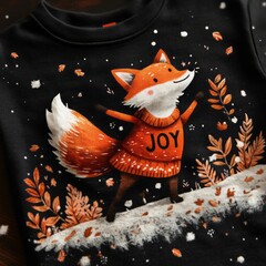 Sticker - A cheerful fox in a sweater, celebrating joy amidst autumn leaves and snowflakes.