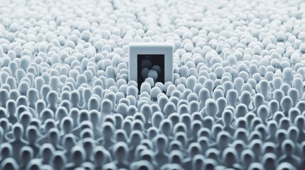 Wall Mural - a crowd of abstract human figures trying to pass through a small door, a bottleneck in human resourc