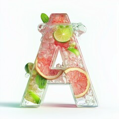 3D letter A with coctail texture realistic modern design, soft lighting, white background.