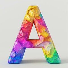 Wall Mural - 3D letter A with rainbow texture realistic modern design, soft lighting, white background. 