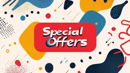 Wall Mural - This artwork features colorful abstract shapes and bold text emphasizing special offers, creating an engaging visual impact