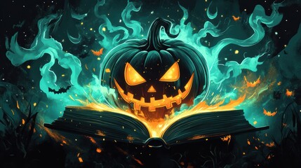 Wall Mural - Halloween jack o lantern cartoon illustration.