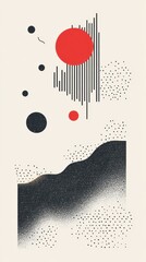 Poster - Geometric shapes in red and black create a striking composition above a textured landscape, emphasizing minimalist design principles