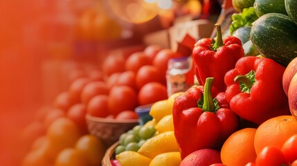 Fresh Produce Market Stall Display of Colorful Fruits and Vegetables