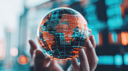 Poster - A globe covered in layers of graphs and data analytics, with hands peeling back each layer to reveal new insights, representing the uncovering of hidden market opportunities