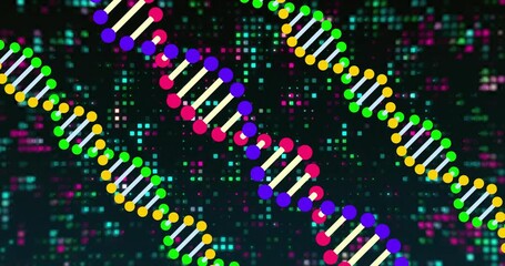 Poster - Animation of dna strands over black background