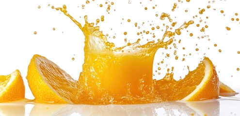 Wall Mural - Orange Juice Splash with Sliced Oranges