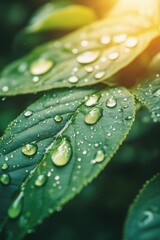 Canvas Print - Leaf with Water Droplets Close Up