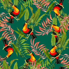 Wall Mural - Tropical pattern, floral, leaves. Digital print in Repeat (rapport), Resolution 300 DPI, ideal for fashion, decoration and stationery.