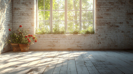 Poster - Sunlight streams through a window in a rustic room.