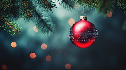 Poster - Christmas ball for the holiday tree. Shiny bauble for winter Xmas holidays. Generated AI.