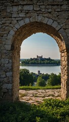 Wall Mural - View of Kalemegdan Fortress from the Sava