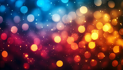Poster - A vibrant and colorful background featuring blurred bokeh lights in blue, orange, and red hues, perfect for creative designs.