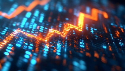 Poster - Abstract digital background with glowing lines and data patterns representing growth and technology in a modern setting.