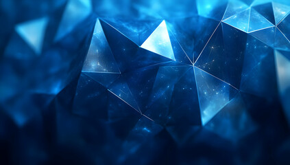 Poster - A captivating blue abstract background featuring dynamic geometric shapes and shimmering lights, perfect for modern designs.