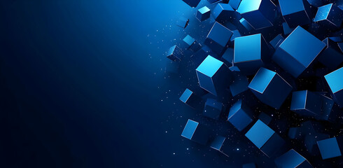 Poster - Stunning abstract background featuring floating blue cubes against a deep blue backdrop, conveying depth and modernity.