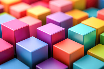 Canvas Print - A colorful array of cubes in various shades of pink, blue, green, and yellow