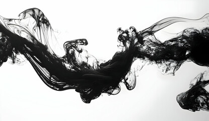 Poster - Abstract black ink swirl on white background, creating unique patterns and textures, perfect for artistic and contemporary designs.