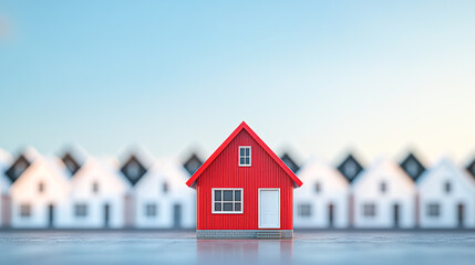 Canvas Print - A red house is in front of a row of white houses