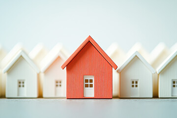 Canvas Print - A row of houses with a red house in the middle