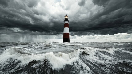 A lighthouse in the middle of a stormy sea, shining a bright light on distant ships, how business continuity provides guidance during turbulent times