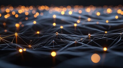 Wall Mural - A network of glowing nodes and lines, with each connection forming a loop, the interconnected feedback mechanisms in complex systems